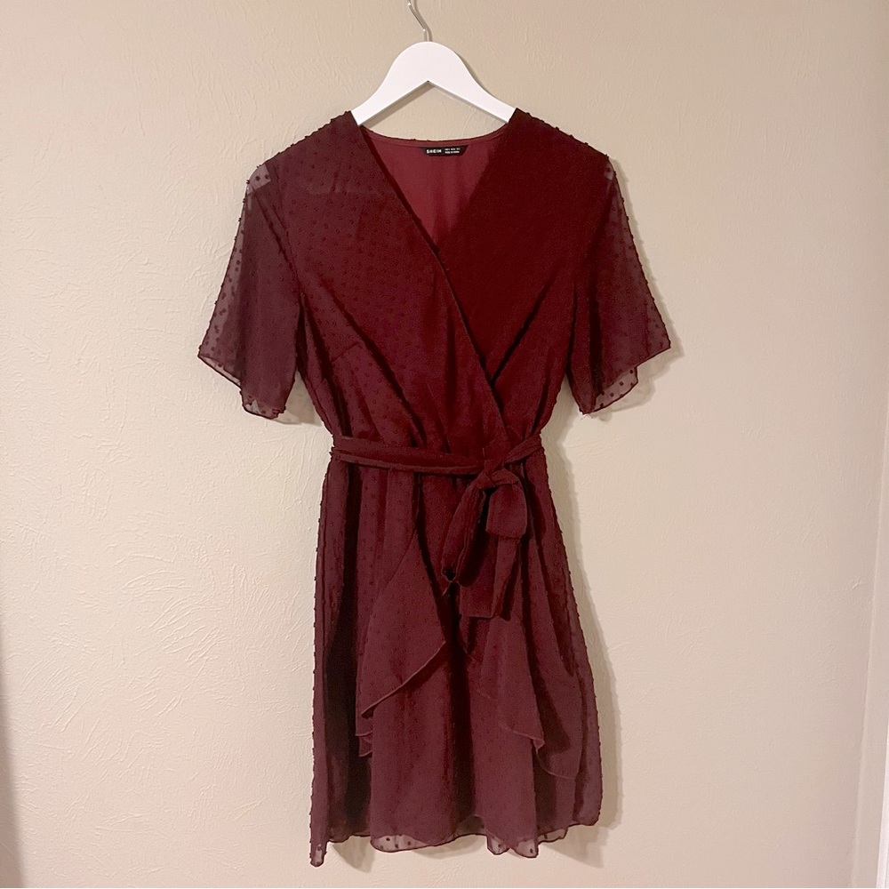 Maroon Swiss Dot Dress